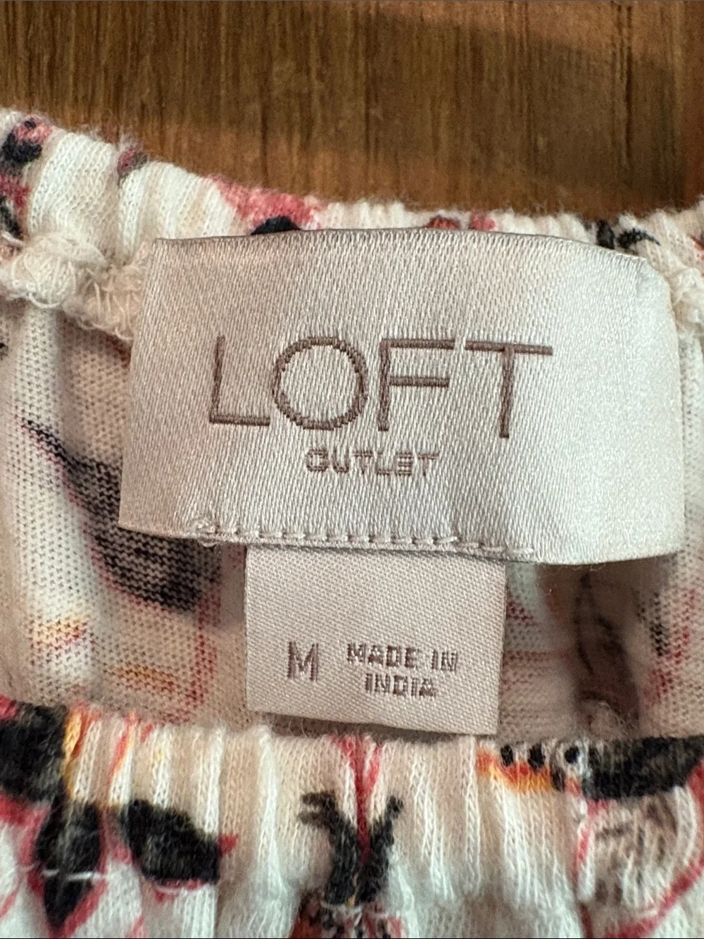 LOFT Cream Floral Off-Shoulder Puff Sleeve Blouse with Coral and Black Print